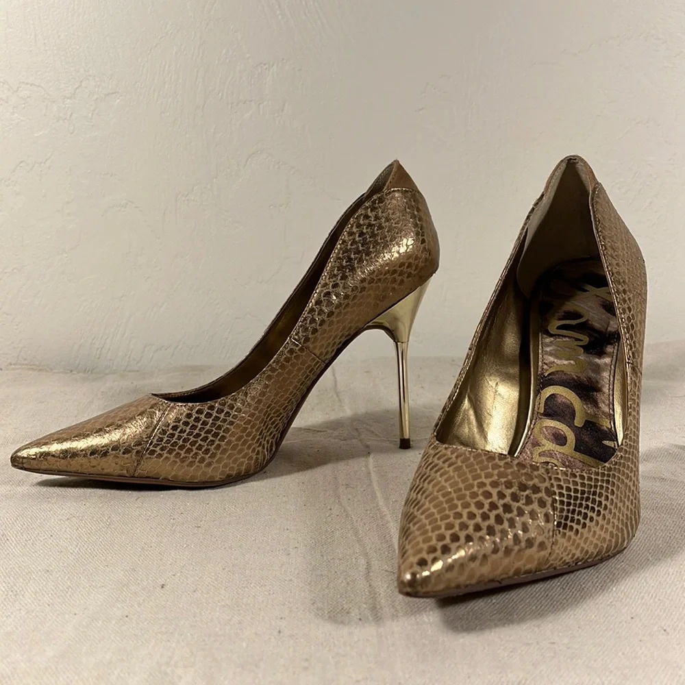 Sam Edelman “Danielle” gold print heels, size 7 - Picture 1 of 12